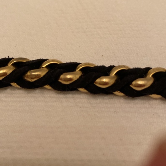 ITALIAN  BLACK LEATHER AND GOLDTONE  TWIST BRACELET - Picture 2 of 4